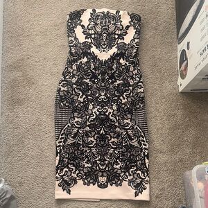 Express Black and Cream Strapless Dress